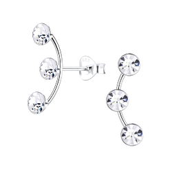 Silver Curved Crystal Stud Earrings - 9468