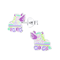 Silver Rollerblade Stud Earrings - 9033