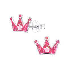 Silver Crown Stud Earrings - 9373