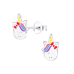 Silver Unicorn Stud Earrings - 9050