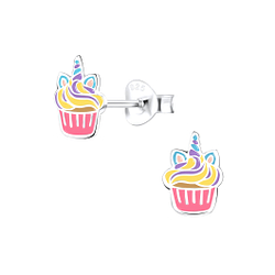 Silver Cupcake Stud Earrings - 9392