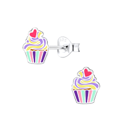 Silver Cupcake Stud Earrings - 9397
