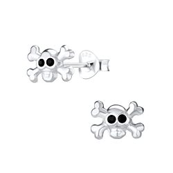 Silver Skull Crystal Stud Earrings - 8700