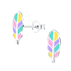 Silver Feather Stud Earrings - 9411