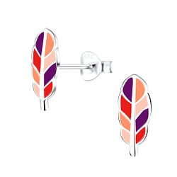 Silver Feather Stud Earrings - 9409