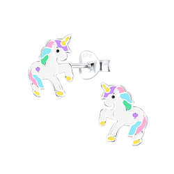 Silver Unicorn Stud Earrings - 9286