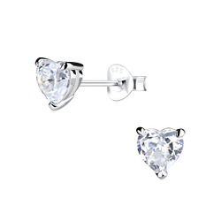 Silver Heart Stud Earrings - 9509