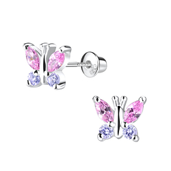 Silver Butterfly Screw Back Bullet Earrings - 9516