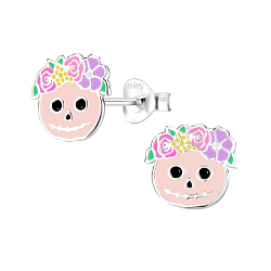 Silver Skull Stud Earrings - 9579