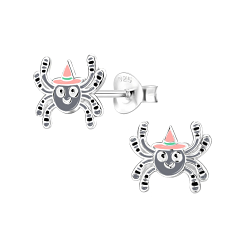 Silver Spider Stud Earrings - 9589