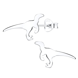 Silver Velociraptor Dinosaur Stud Earrings - 9545