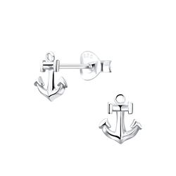 Silver Anchor Stud Earrings - 9575
