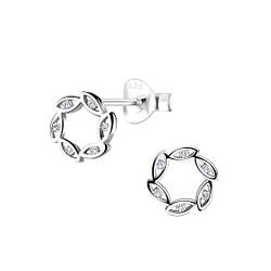 Silver Wreath Stud Earrings - 9555