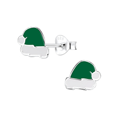 Silver Santa Hat Stud Earrings - 9668