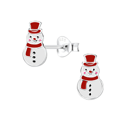 Silver Snowman Stud Earrings - 9670