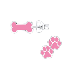 Silver Dog Lovers Stud Earrings - 9661