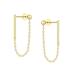 Silver Bar Stud Earrings With Chain - 9659