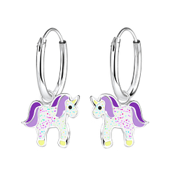Silver Unicorn Charm Hoop Earrings - 9694