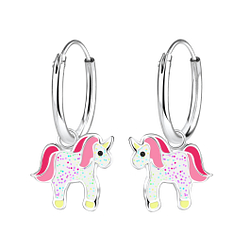 Silver Unicorn Charm Hoop Earrings - 9695