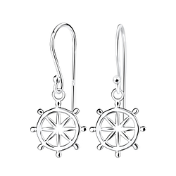 Silver Ship Wheel Earrings - 9725
