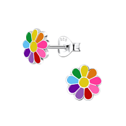 Silver Daisy Flower Stud Earrings - 7237