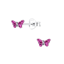 Silver Butterfly Crystal Stud Earrings - 9939