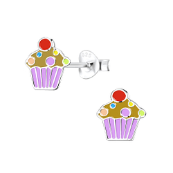 Silver Cupcake Stud Earrings - 9819