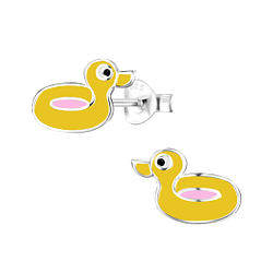 Silver Duck Rubber Ring Stud Earrings - 9835