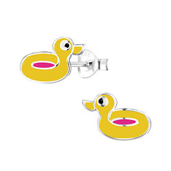 Silver Duck Rubber Ring Stud Earrings - 9836