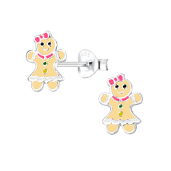 Silver Gingerbread Stud Earrings - 9664