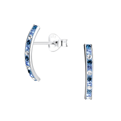 Silver Curved Crystal Stud Earrings - 9752 Silver Curved Crystal Stud Earrings - 9752