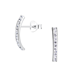 Silver Curved Crystal Stud Earrings - 10225