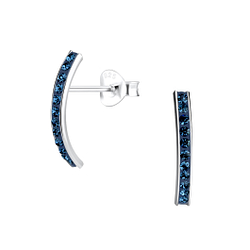 Silver Curved Crystal Stud Earrings - 10225