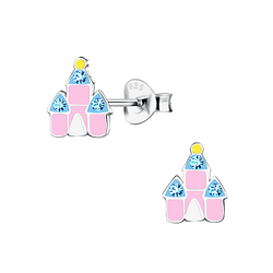 Silver Castle Stud Earrings - 10498