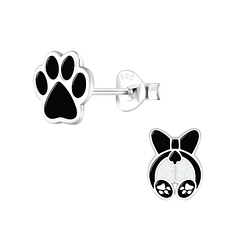 Silver Dog Lovers Stud Earrings - 9942