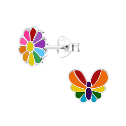 Silver Rainbow Stud Earrings - 9945