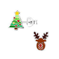 Silver Christmas Holiday Stud Earrings - 9953