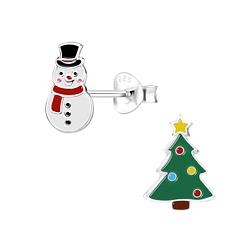 Silver Christmas Holiday Stud Earrings - 9954 Silver Christmas Holiday Stud Earrings - 9954