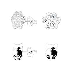 Silver Dog Lovers Stud Earrings Set - 9966
