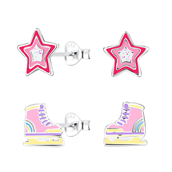 Silver Colorful Stud Earrings Set - 9971
