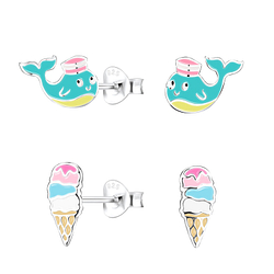 Silver Colorful Stud Earrings Set - 9973 Silver Colorful Stud Earrings Set - 9973