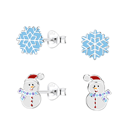 Silver Christmas Holiday Stud Earrings - 9975