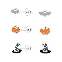 Silver Halloween Stud Earrings Set - 9979