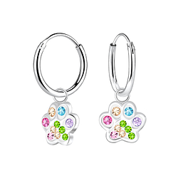 Silver Paw Print Charm Hoop Earrings - 9900 Silver Paw Print Charm Hoop Earrings - 9900