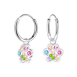 Silver Paw Print Charm Hoop Earrings - 9901