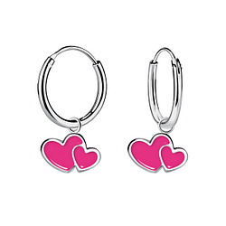 Silver Heart Charm Hoop Earrings - 9884