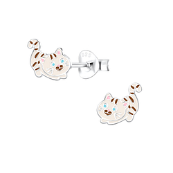 Silver Cat Stud Earrings - 10511