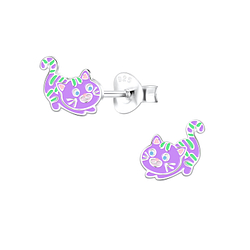 Silver Cat Stud Earrings - 10513