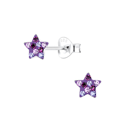 Silver Star Crystal Stud Earrings - 10061