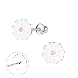 Silver Flower Screw Back Stud Earrings - 9375